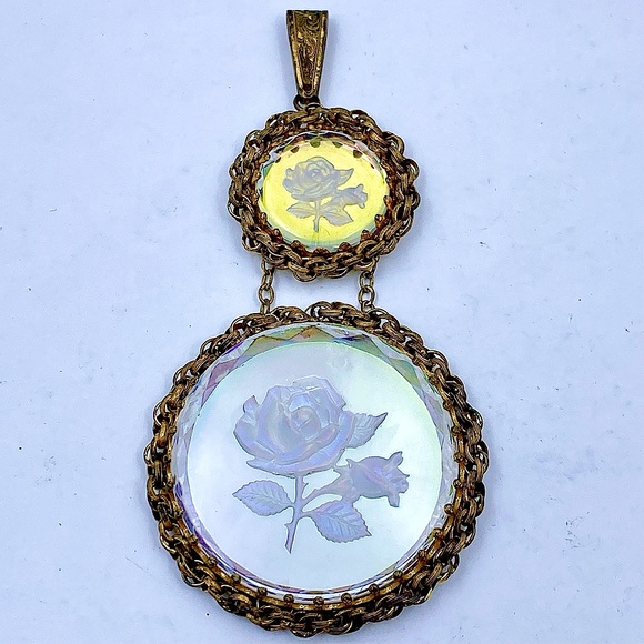 MIRIAM HASKELL Vintage Reverse Etched Rose Pendant